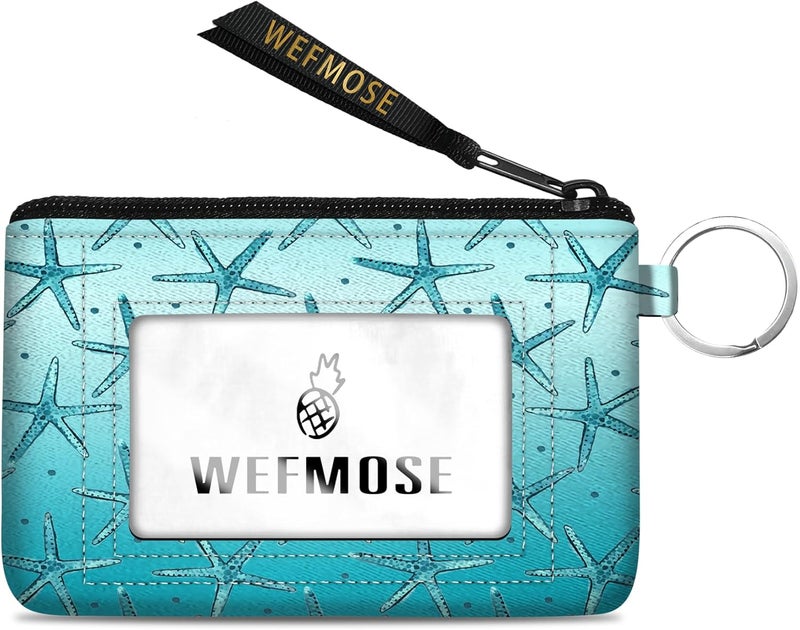 WEFMOSE Small Wallet Keychain with Clear ID Window Zipper Cute ID Case Coin Purse for Women Water Resistant Coin Pouch-Starfish Keychain Wallet - Image 1